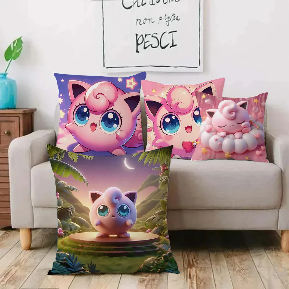 Pillow Covers Cartoon Cute P-Pokémons Jigglypuffs Sofa Decorative Home Double-sided Printing Short Plush Cute Cushion Cover