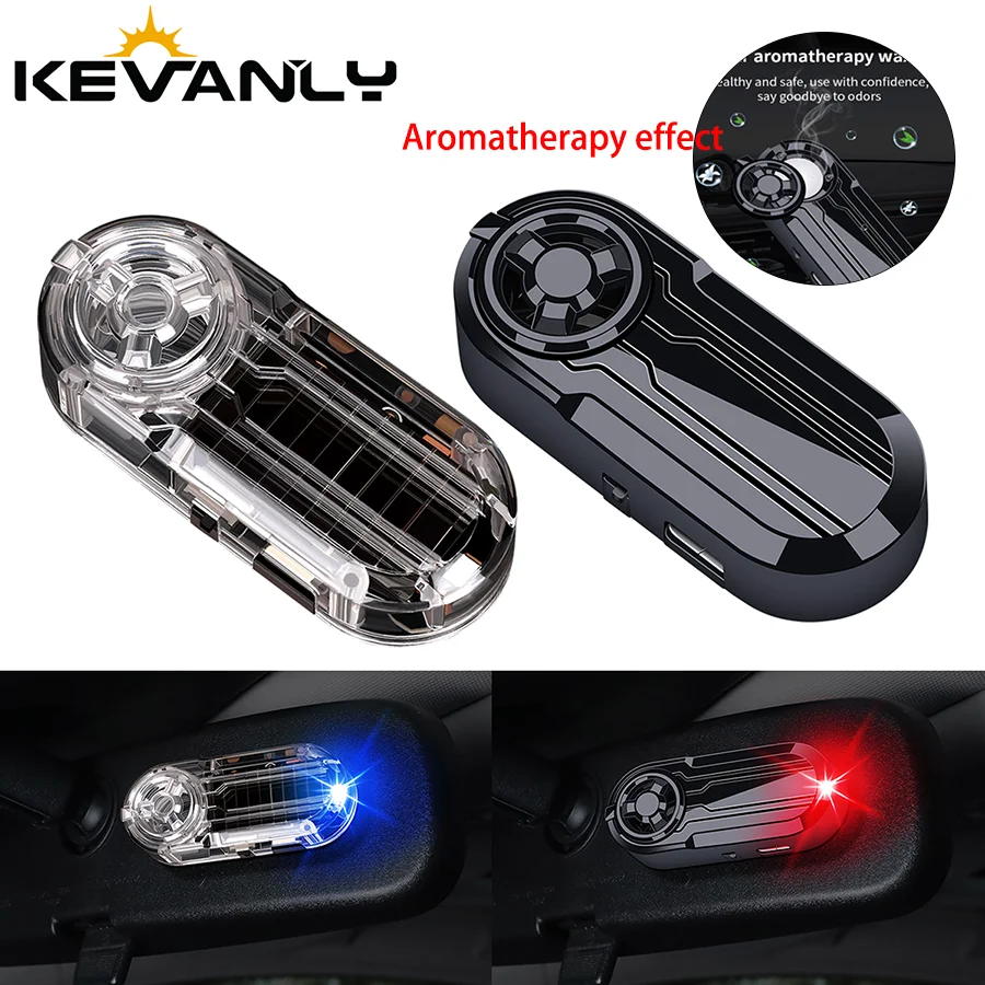 Car LED Flashing Fake Security Light with Cologne Fragrance Diffuser Solar Powered Simulated Dummy Alarm Anti-Theft Caution Lamp