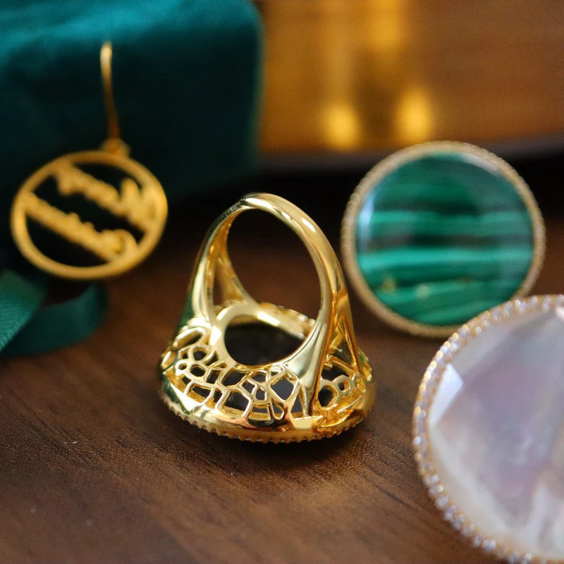 MIQIAO Stone Rings Women Malachite 925 Silver With Black Onyx Pearl Shell Adjustable Authentic 925 Sterling Silver Jewelry