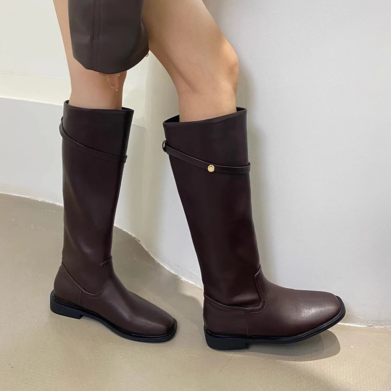 Designer Women Knee High Boots Flats Sport Shoes 2026 Winter Trend High Boots Walking Casual Leather Shoes Chelsea Botas Mujer