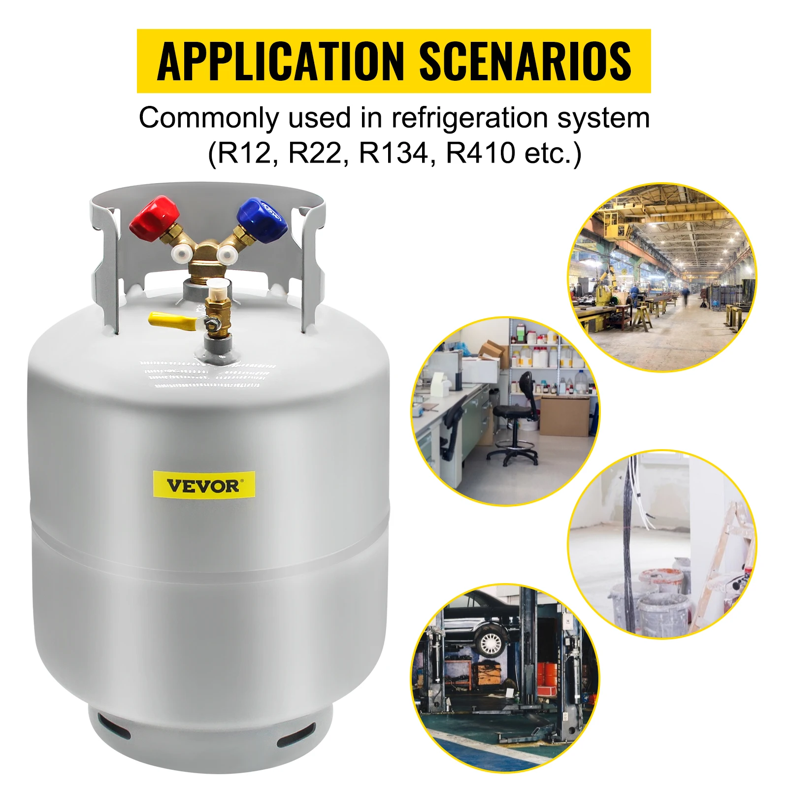 VEVOR-cilindro de recuperación de refrigerante, tanque de 50 libras de capacidad, 400 psi, portátil con válvula Y para líquido/Vapor, lata de alto sellado