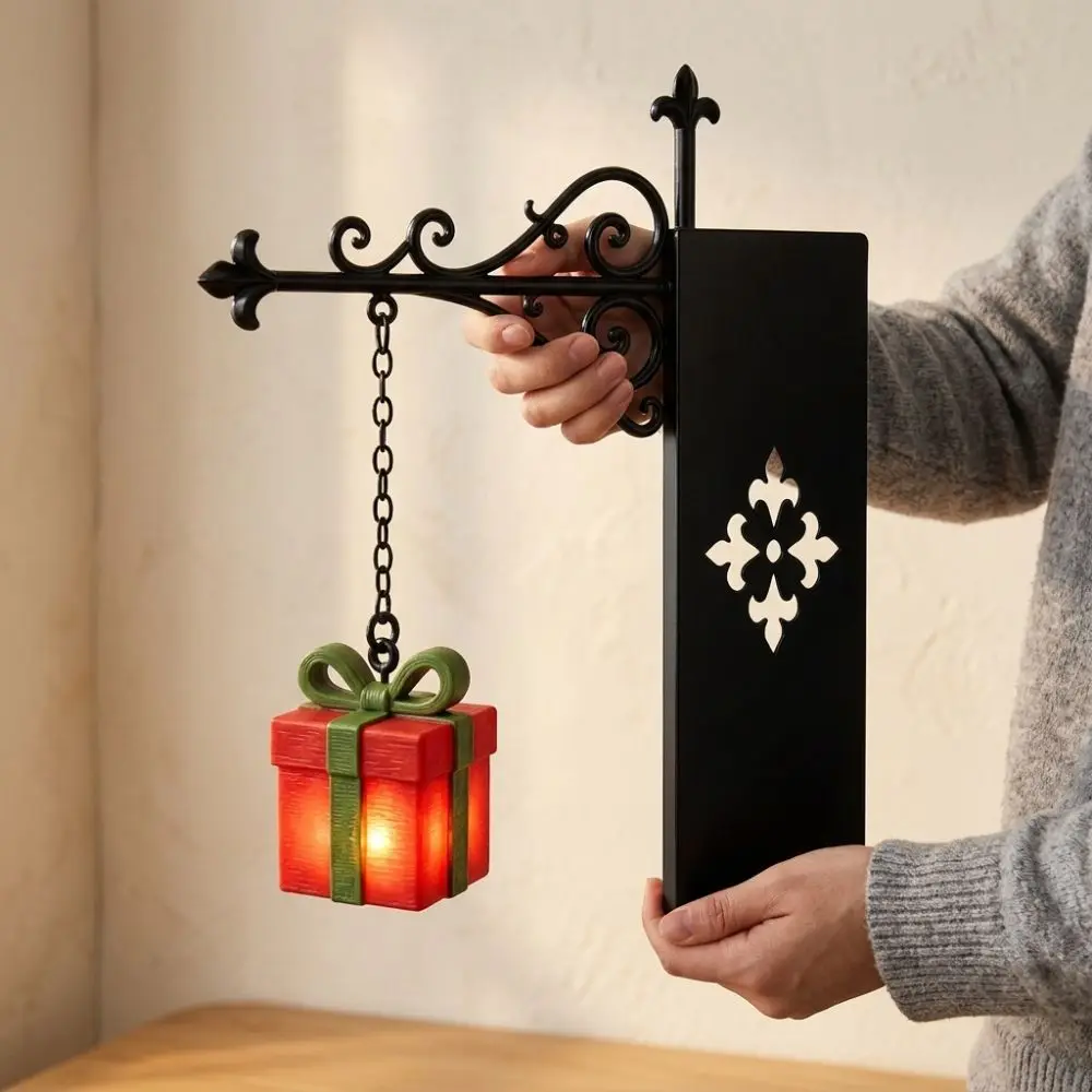 Vintage Christmas Bookshelf Lamp Warm LED Light Iron Bracket Hanging Bookend Light Christmas Tree Xmas Themed