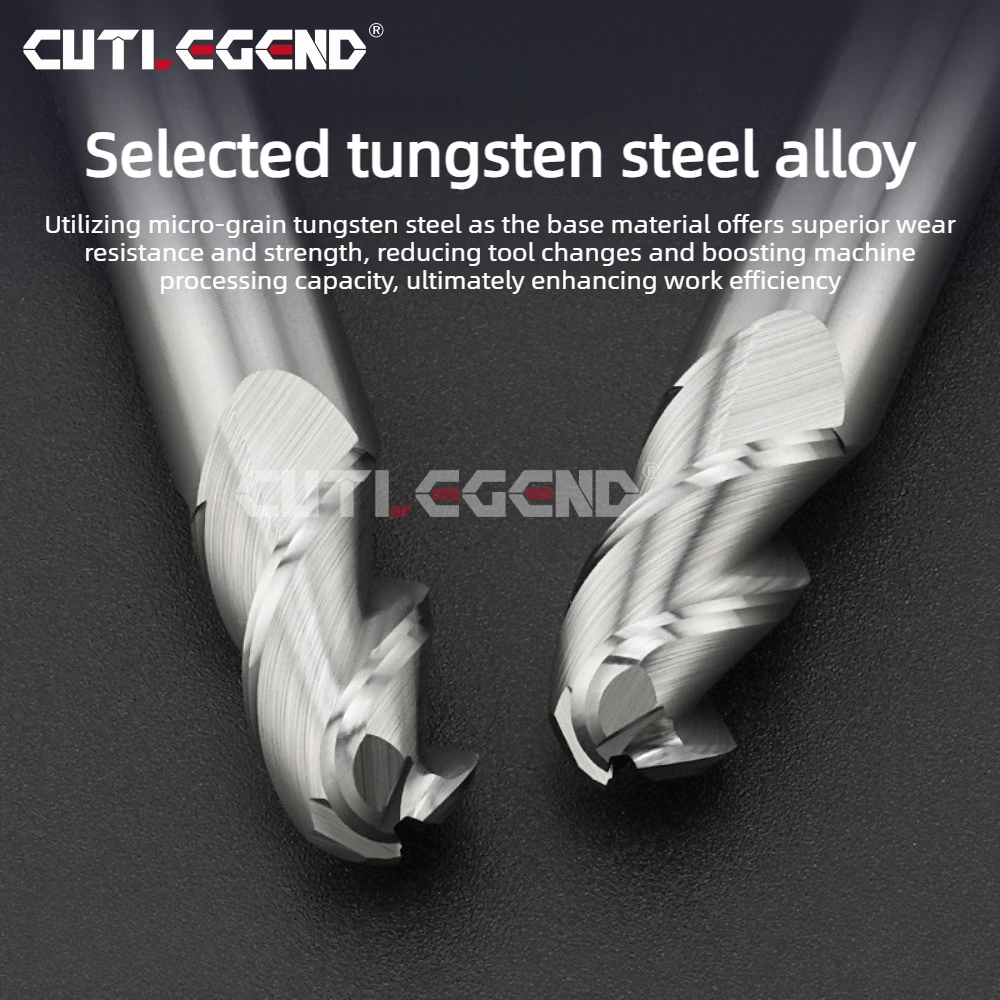 HRC60 3-Schneiden-Wolframstahl-Hartmetall-Kugelfräser für Aluminium und Kupfer R0.5 R1 R1.5 R2 R3 R4 R5 R6 Kugelfräser – Detail 4
