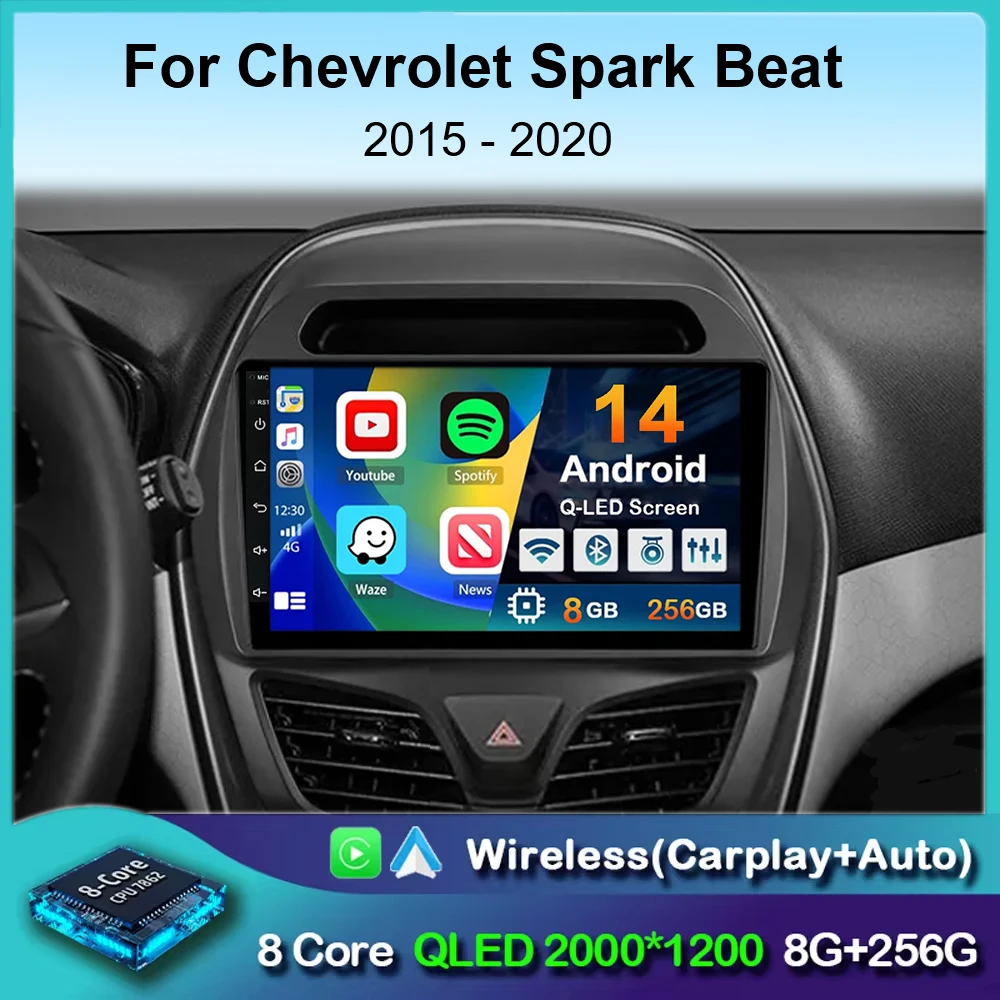 

Android 14 Carplay Auto Car Radio For Chevrolet Spark Beat 2015-2020 Multimedia Video Player Navigation GPS 2din Audio Stereo BT