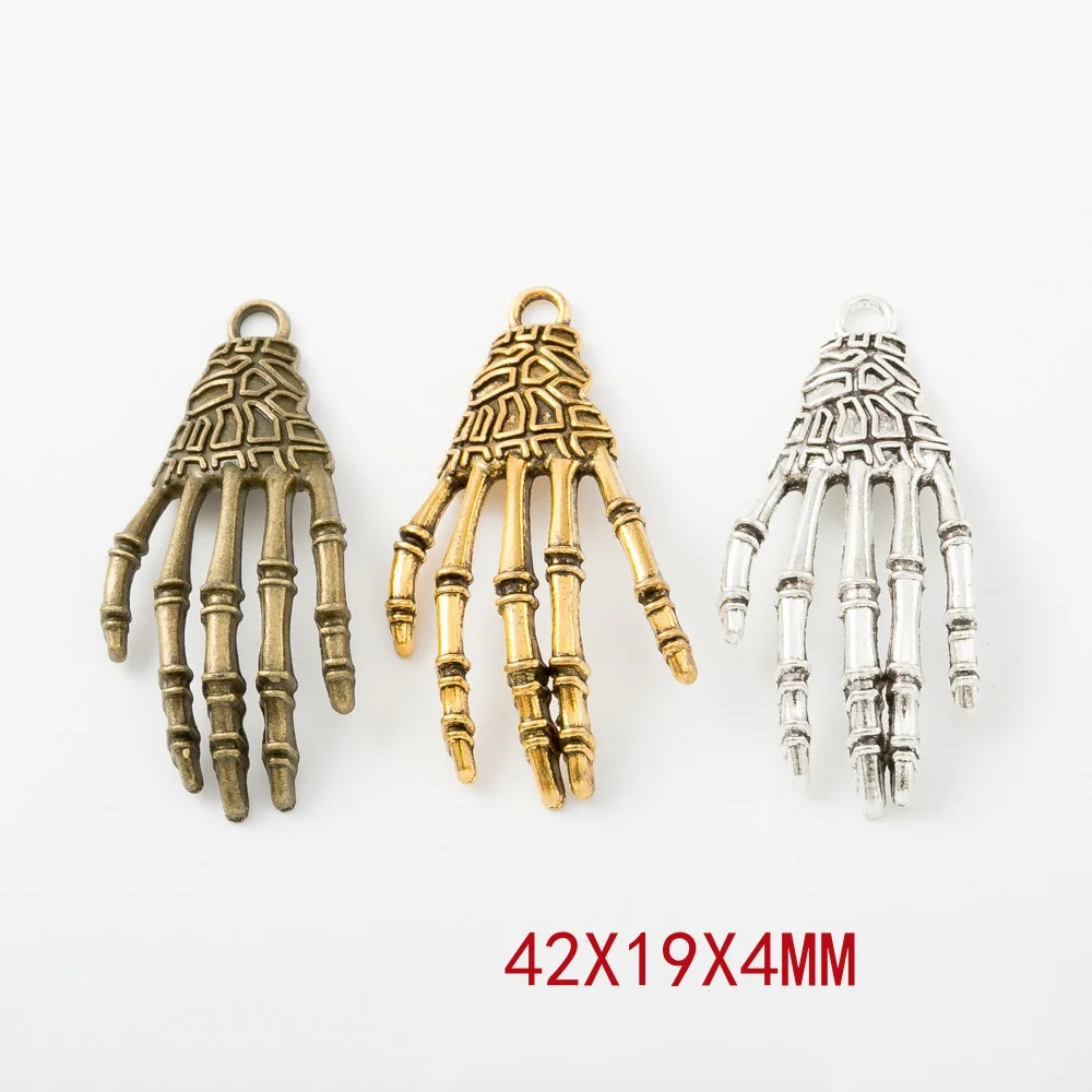 10pieces/lot 19*42mm Vintage Two Color Alloy Skeleton Hand Charms Jewelry Skull Hand Charms Zakka Findings