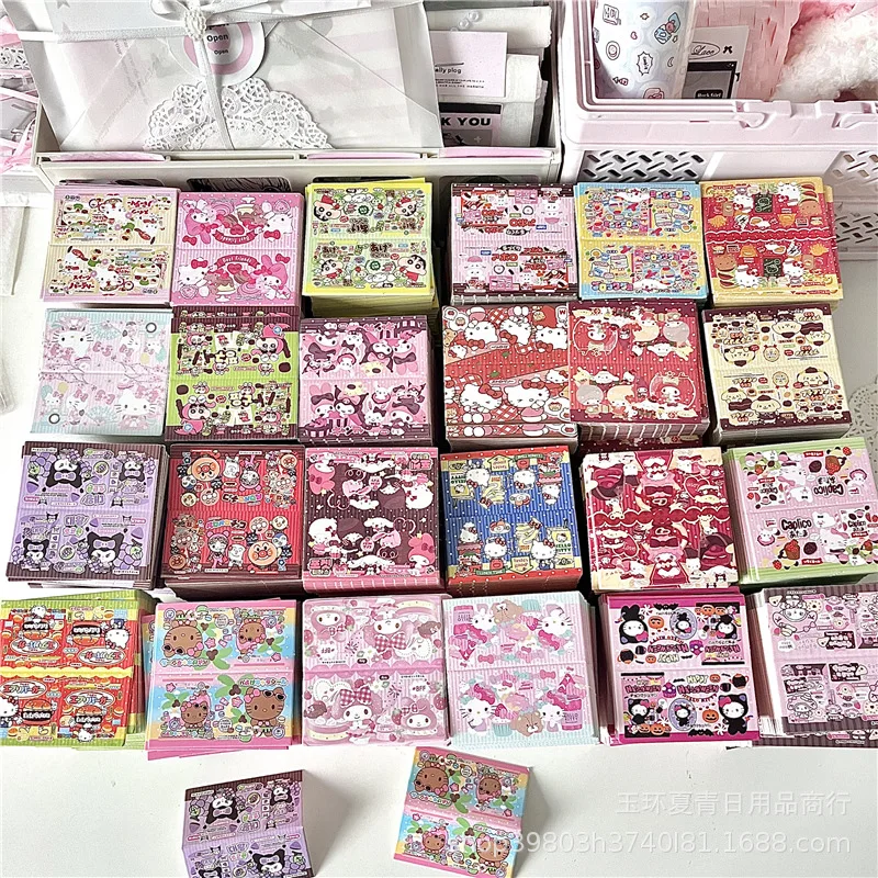 120pcs Cute Sanrio Kt Pattern Card Packaging Packaging Materials Folding Card Cartoon Mixed Biscuit Rope Small Gift Packaging