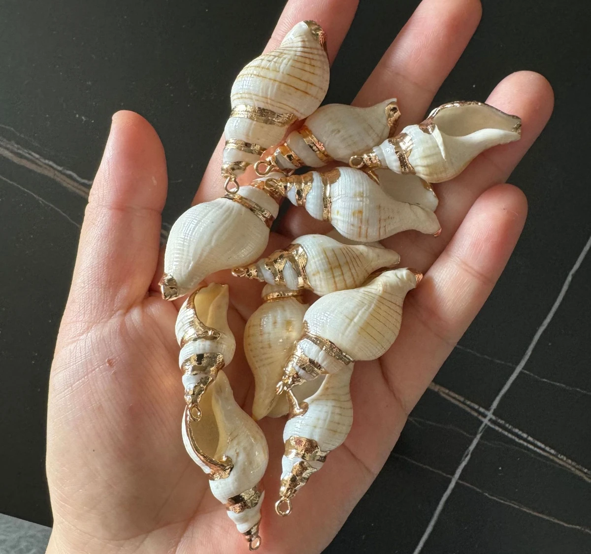 Seashell Pendant Accessories, Gold-Edged Seashell Earrings & Necklace Charms, Wholesale Seashell Materials Supplies