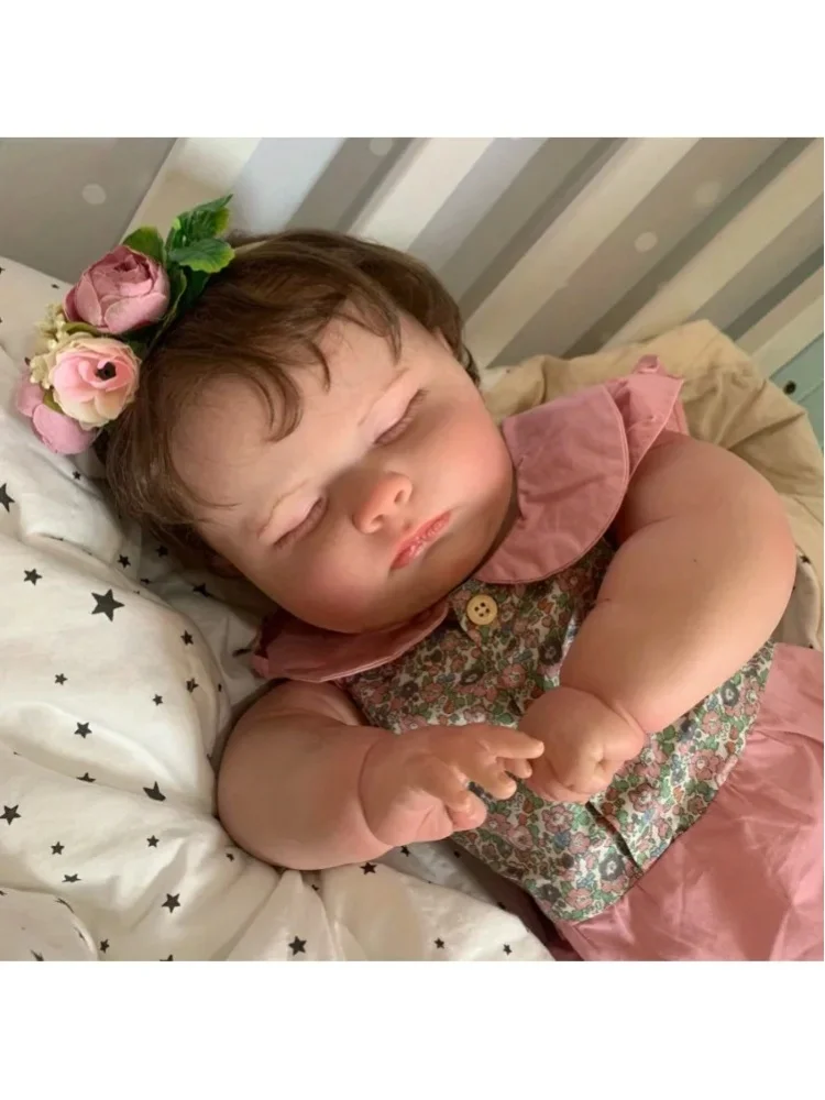 BZDOLL 60 cm, 24 cale, lalka „Reborn” przedstawiająca śpiące dziecko, z realistyczną, trójwymiarowo pomalowaną skórą, miękkim, winylowym ciałem i ubrankami dla noworodka, z widocznymi żyłkami, — 2