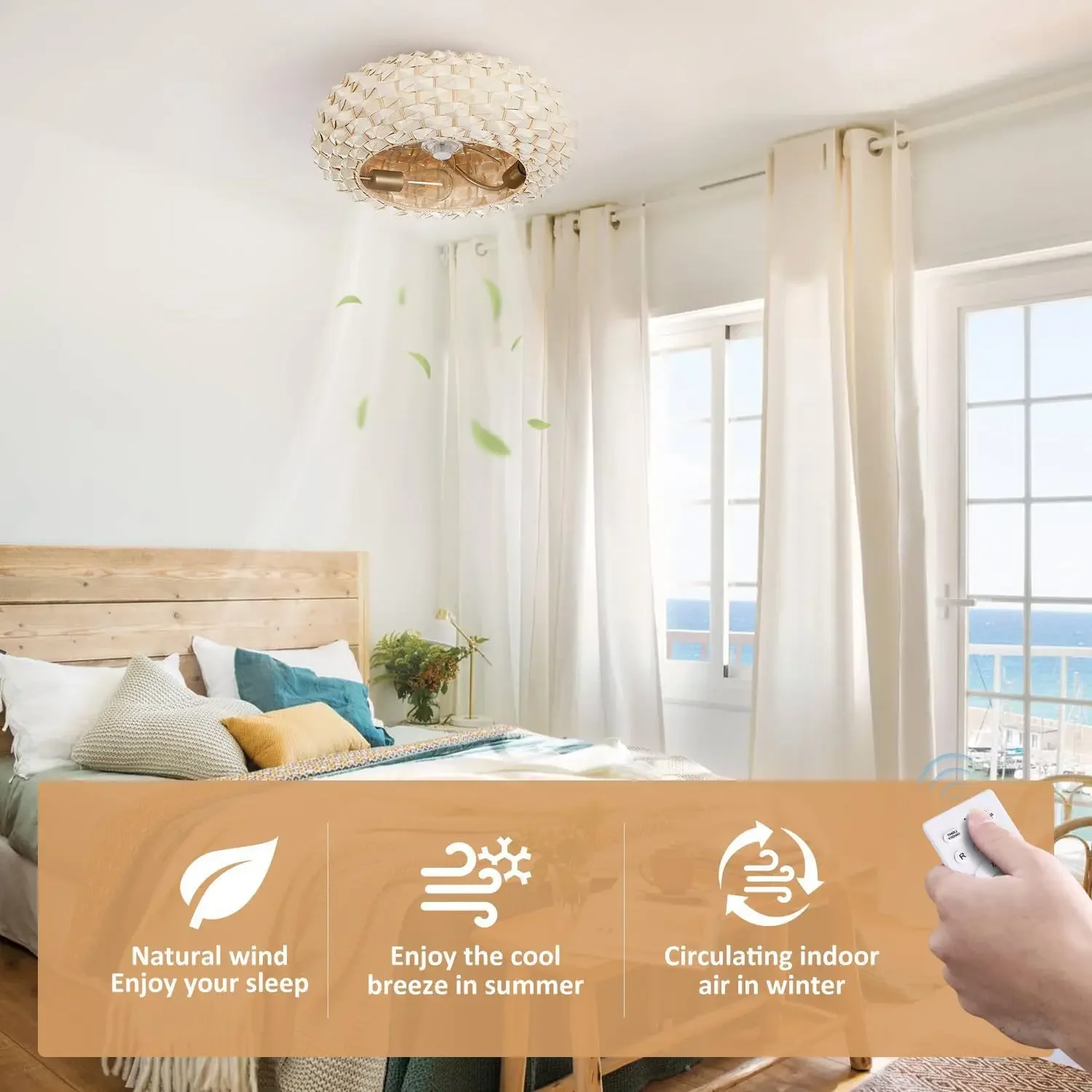 2024 New Remote Control Silent Invisible Fan Light LED Ceiling Fan Light Bedroom Living Room Energy saving and Energy saving