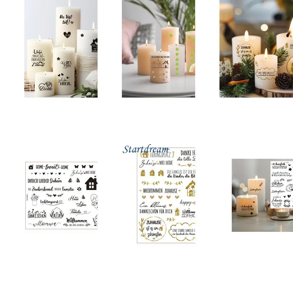 Decorative Sticker Water Resistant Rub On Sticker Water Transfers Sticker for Candle Glassware Furniture K92C