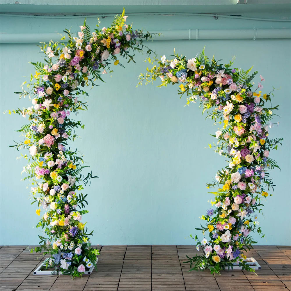 

Luxury Greenery Colorful Flower Arrangement Wedding Decorations Party Stage Backdrop Decor Artificial Rose Party Arch Set Props