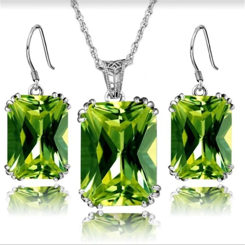 Trend ige 925 Sterling Silber Schmuck Sets für Frauen ethnischen quadratischen Strass Anhänger Halskette Haken Ohrringe Set Party Schmuck Geschenk