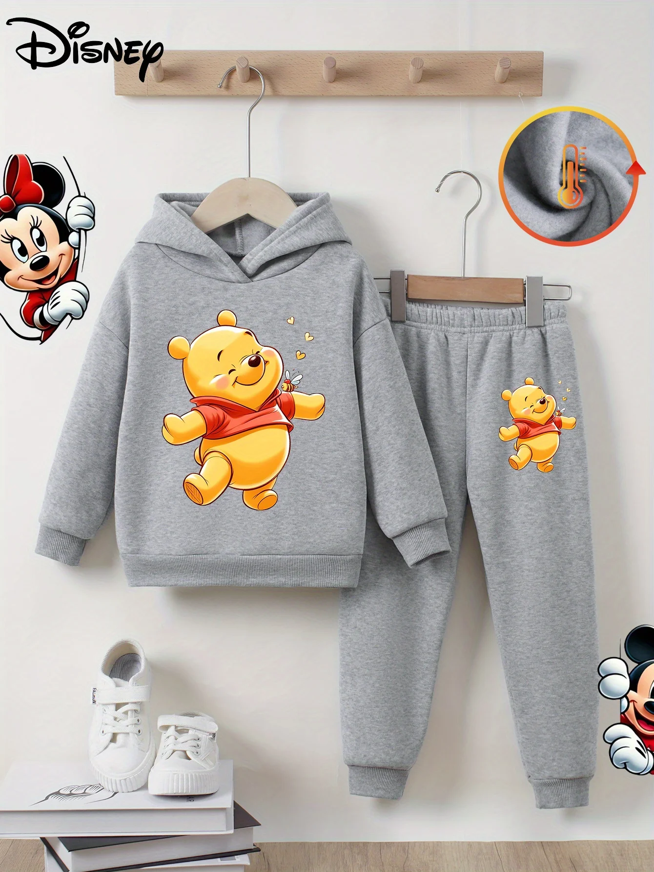 

Disney Girls' Two-piece Long-sleeved Pants Suit with Cute Winnie The Pooh Print New Autumn and Winter Hooded Fleece Sweatshirt