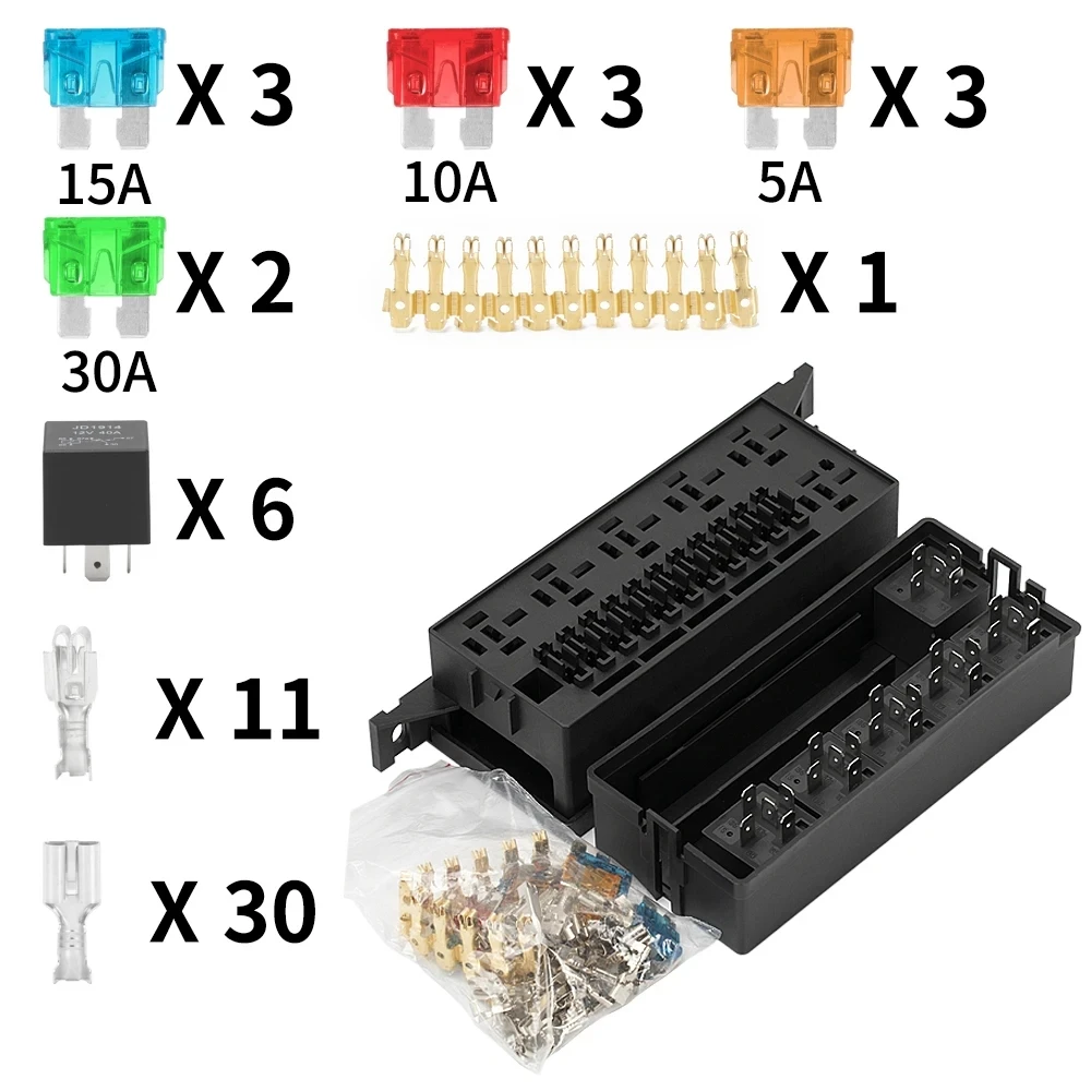 12V Auto 11 Way Fuse Relay Box Block With 5 Pin Relay and Fuses For Automotive Car Marine Truck Trailer Boat