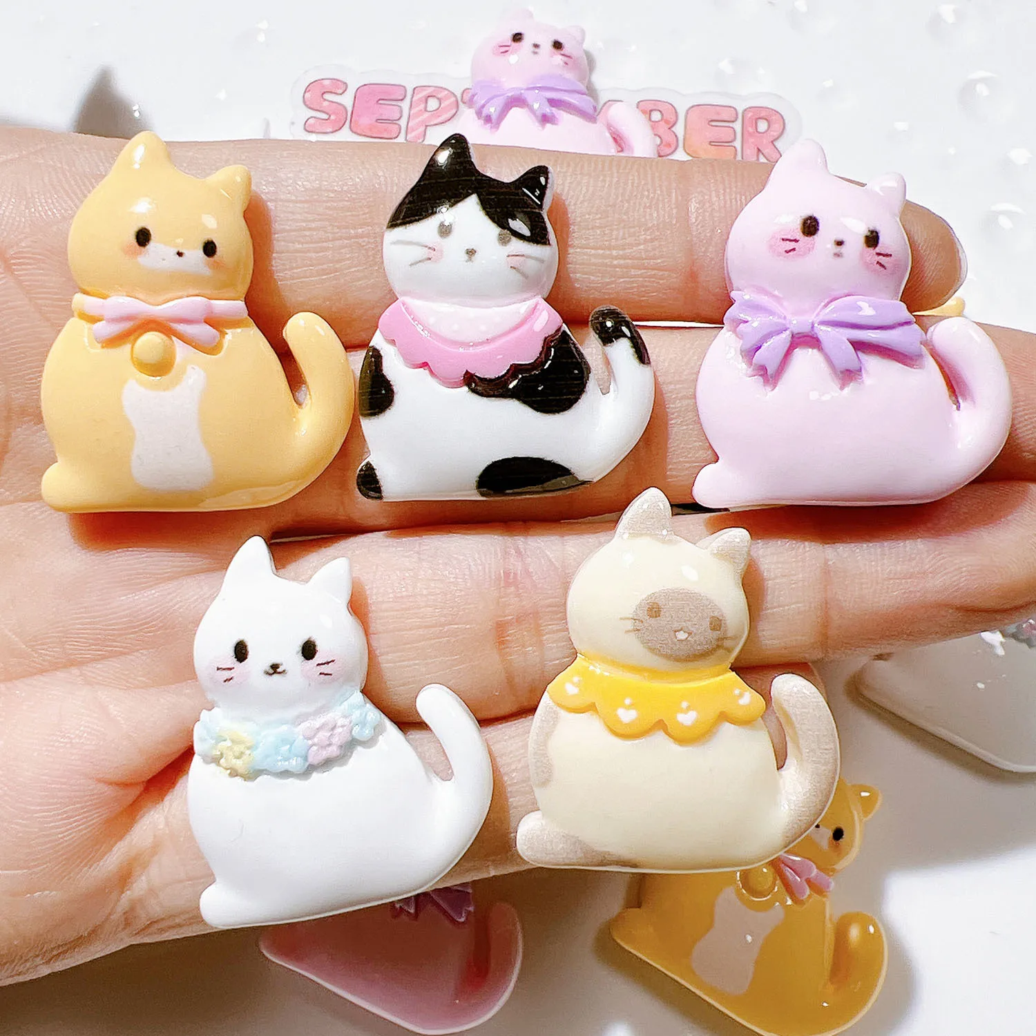 Kawaii Cartoon Cat Resin Flatback Cabochon DIY Scrapbooking Decorative Crafts Making Headgear Figurines & Miniatures Accessories