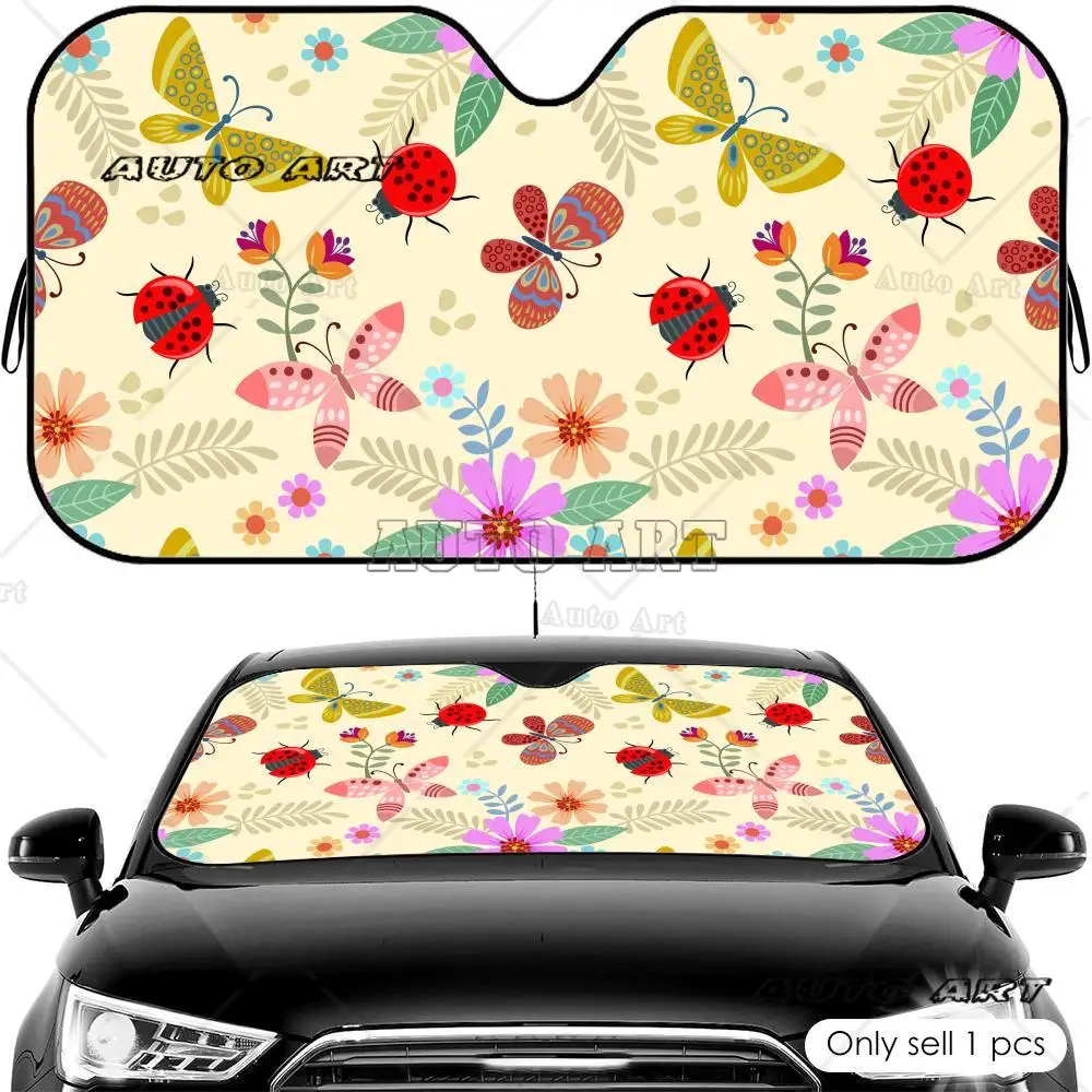 Ladybug Floral Sun Visor Foldable Universal Car Windshield Sun Shade UV Protection Heat Insulation Foldable Cover