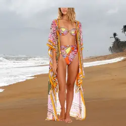 Biquíni praia estampa floral feminino, maiô com suspensão de verão, roupa de banho sexy de 2 peças de feriado, protetor solar, verão