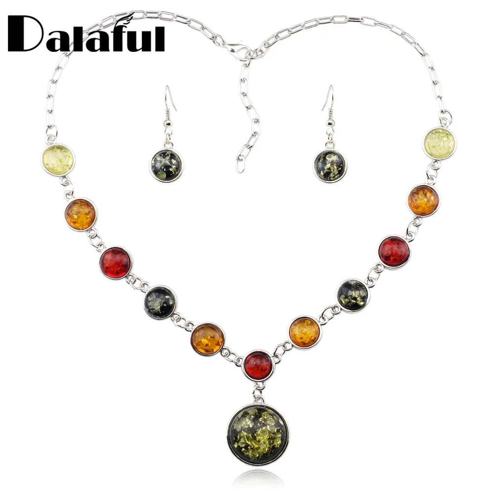 Elegant Honey Pretty Round Baltic Simulated Synthetic Delicate Earrings Necklaces & Pendants Necklace For Women Set X248 New