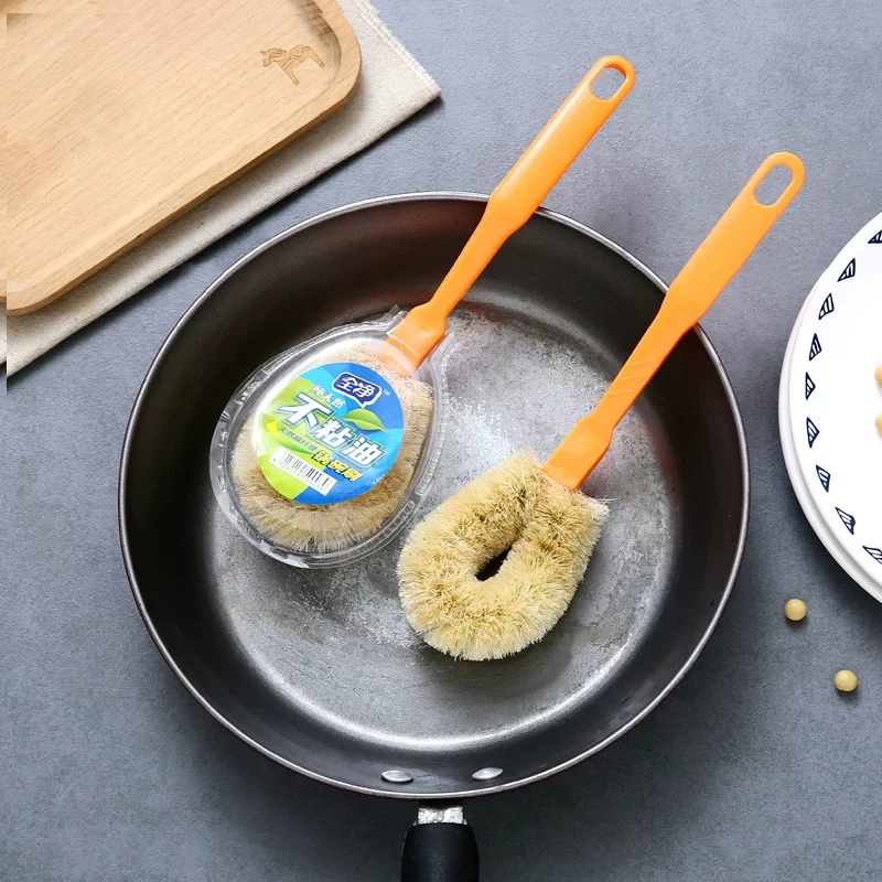 Fiber Dish Brush Long Handle Pot Scrubber Eco Friendly Non Stick Pan Cleaning Brush Kitchen Cleaning Tool