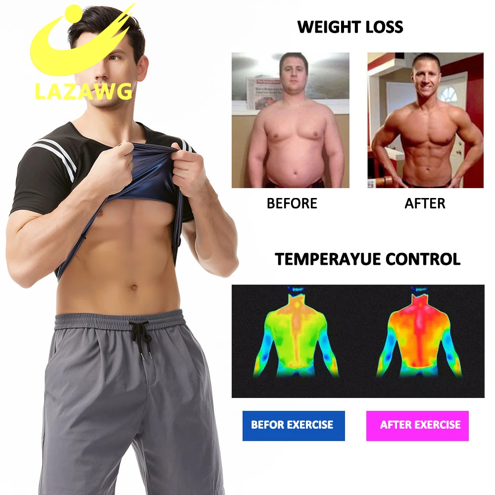 LAZAWG Zipper Sauna Shirt for Men Hot Sweat Suit Shapewear Body Shaper Sauna Top Workout Tummy Fat Burn Corset Training Tops