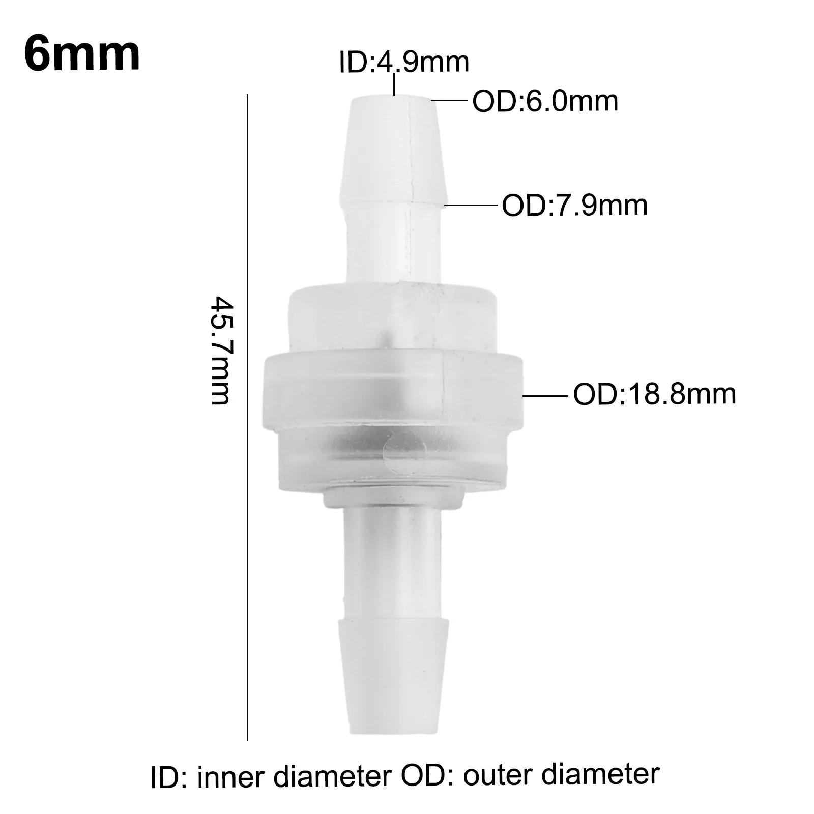 Plastic One-Way Non-Return Fluids Check Valve For Fuel Gas Liquid =Diameter 3-12mm =WhiteCheck Valve Power Tools