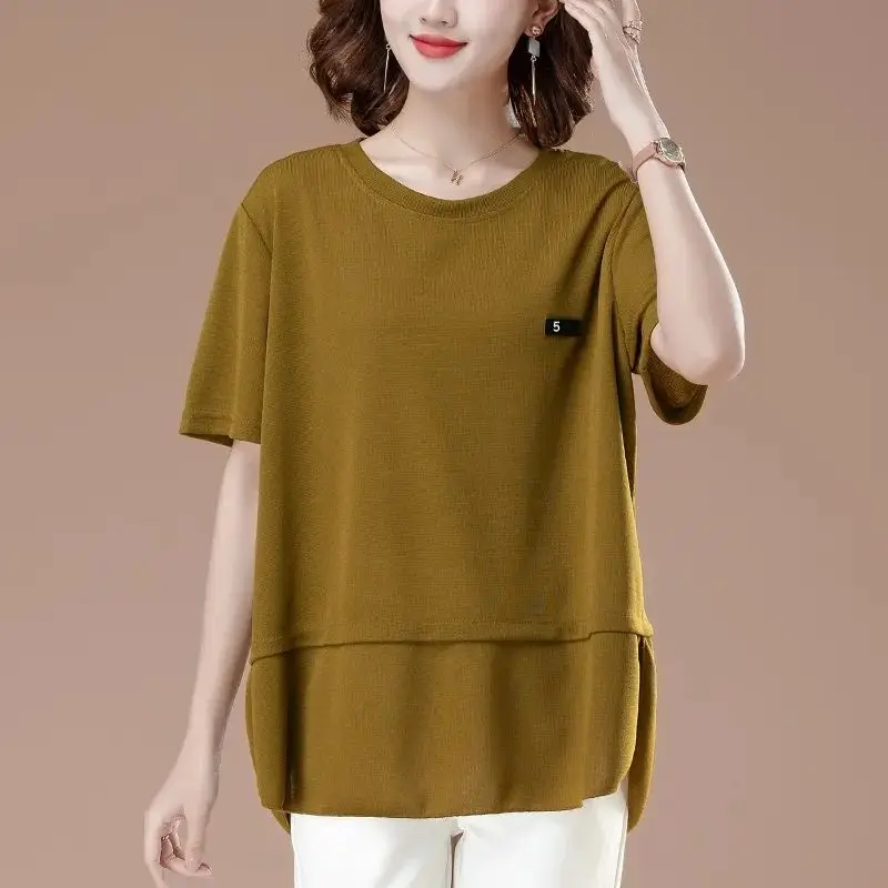 Women Summer Cotton Simplicity Loose Large Size All-match Solid Color O-neck T-Shirt Women Clothes Casual Appear Thin Trend Tops