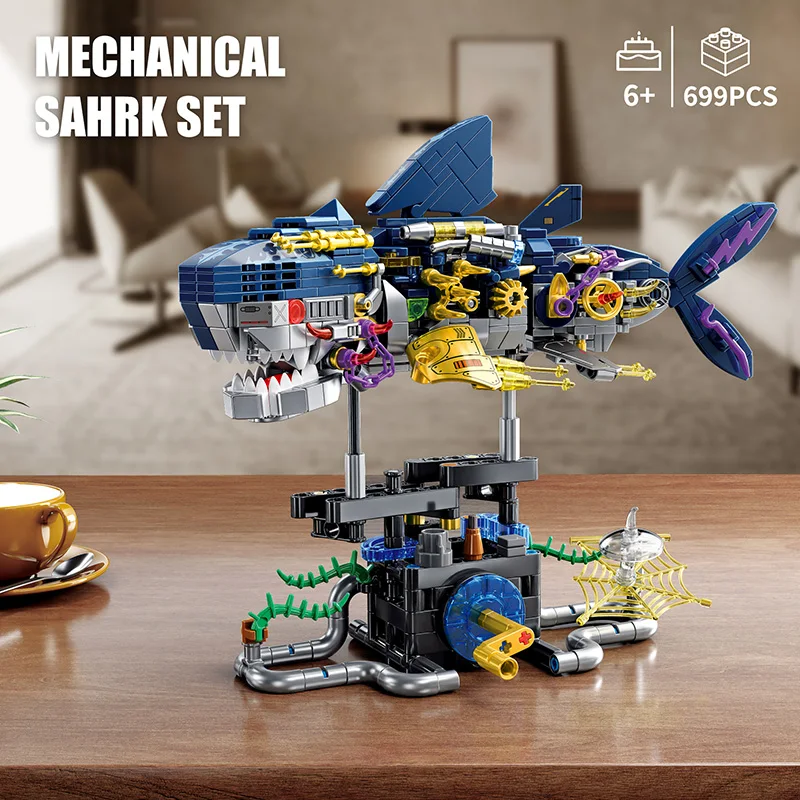 

699PCS Mechanical Shark Model Building Blocks Sets Educational Toys Creative Desk Decor Christmas Birthday Gifts
