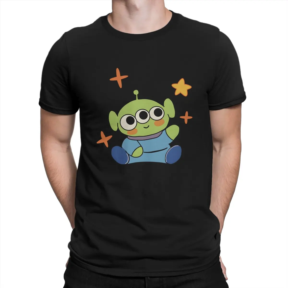 Cute Alien Cartoon Collection Sticker Men T Shirts Disney Toy Story Alien Awesome Tee Shirt Short Sleeve Round Neck T-Shirts