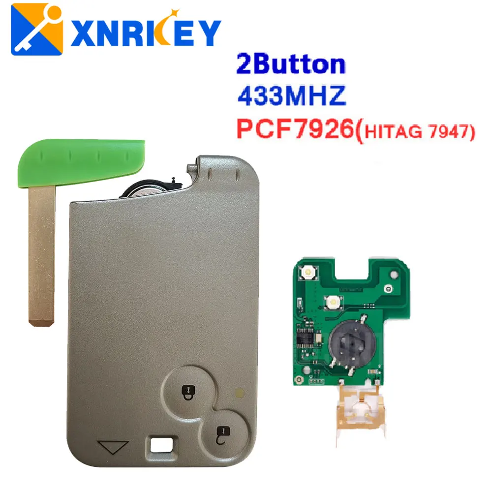 

XNRKEY 2 Button Smart Card Key PCF7926 Chip 433Mhz Without Logo Green Blade for Renault Laguna Remote Car Key