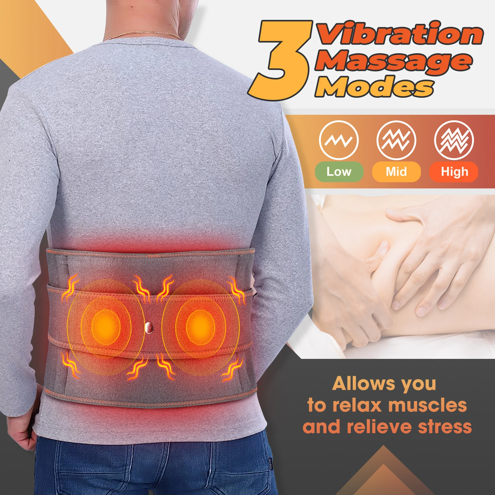 

Electric Heating Waist Massager Support Belt Vibration Hot Compress Brace Belt Lumbar Back Relax 3 Gears Adjustment Massager
