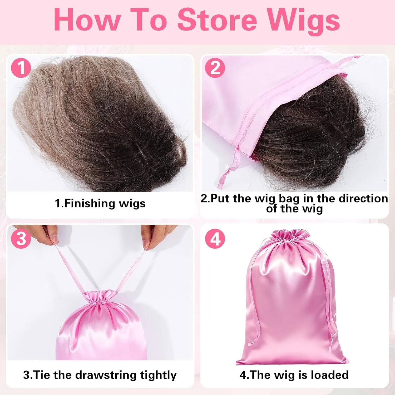 Satin Storage Bags For Home And Salon Use 10*13.8Inch Satin Wig Bags Black Pink Soft Silk Wig Bag For Hair Wig Packaging Tools image 4