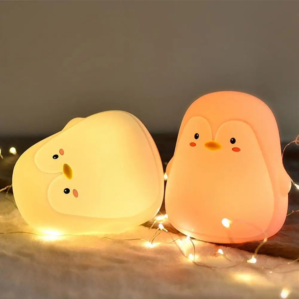 Cartoon Penguin USB Rechargeable Color Changing Pat Night Light Bedside Lamp