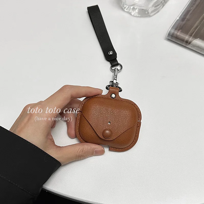 Niche Brown Vintage Leather Applicable AirPodspro Fashion AirPods2 Minimalist AirPods3 Luxury AirPods1 Headphone Protective Case