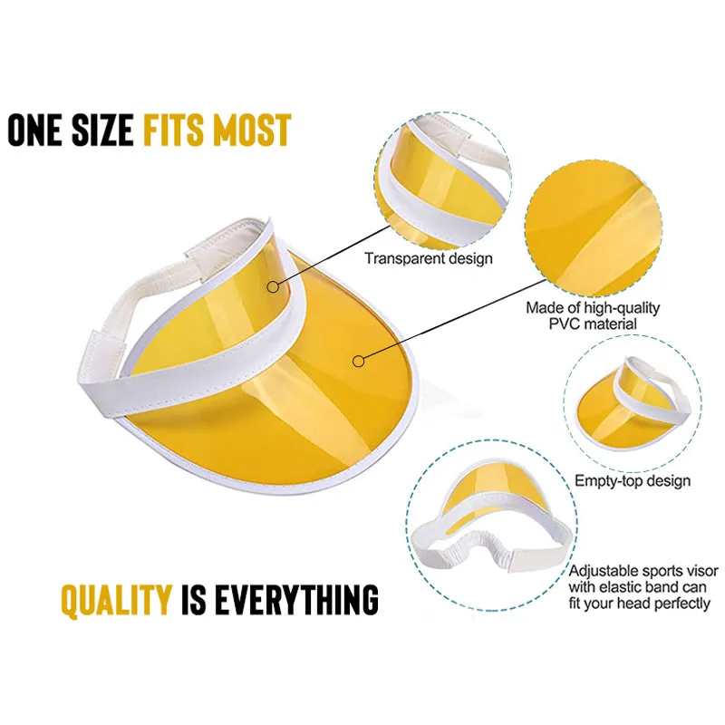 White Headband Visor Transparent Plastic Yellow Color Outdoor UV Protection Adult Party Sun Hat Nine-color Sports Golf Cap Clear