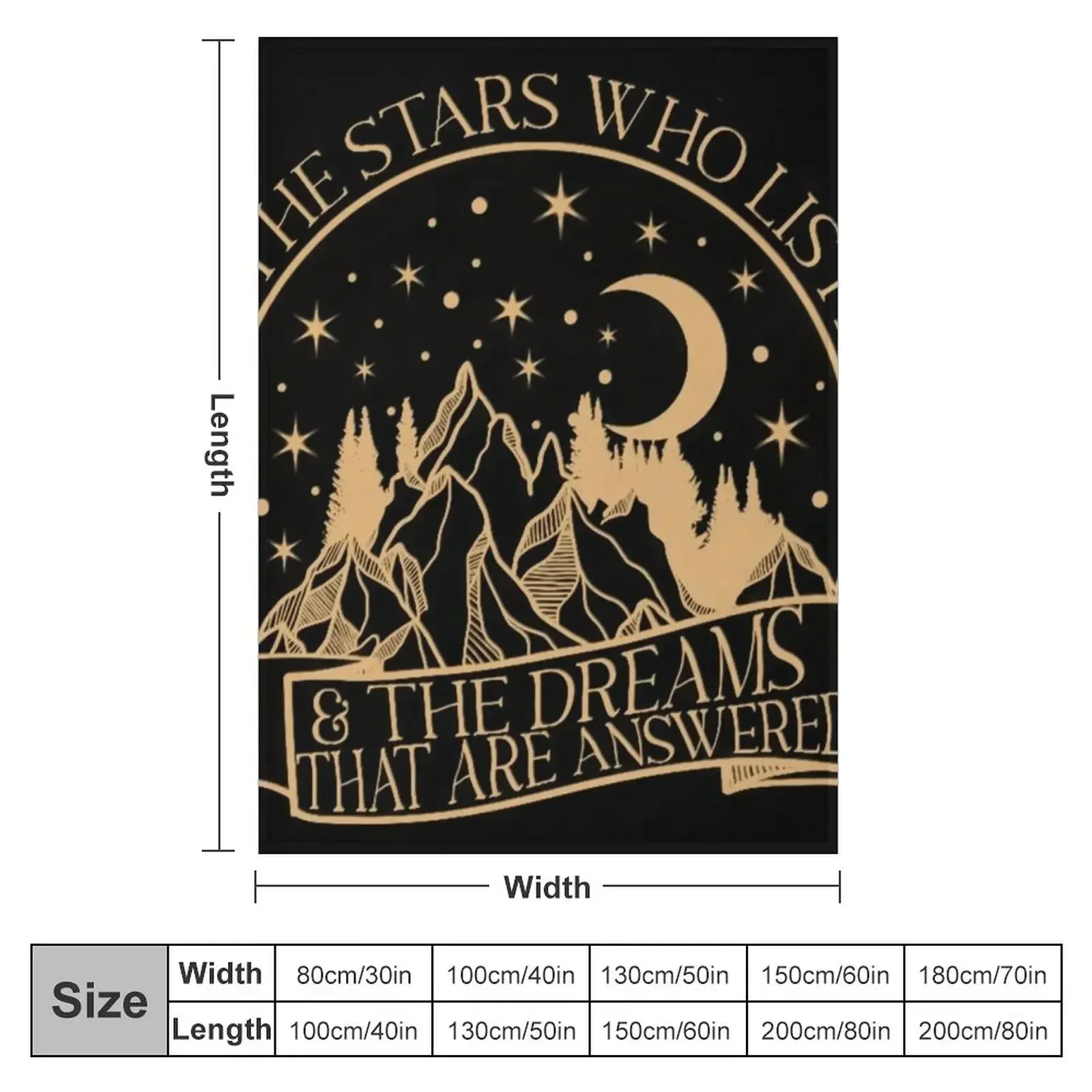 To the stars who listen and the dreams that are answered, Rhysand quote Throw Blanket Bed covers Tourist Designers Blankets