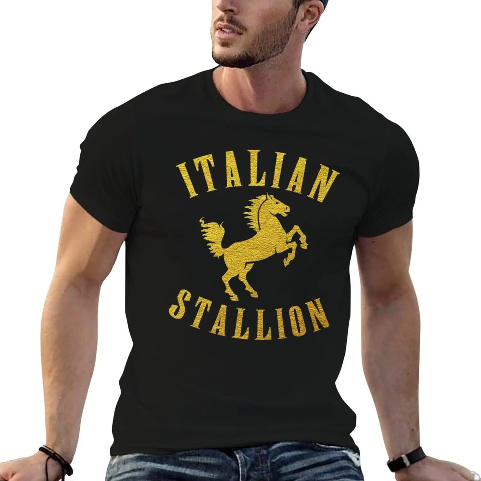 

shirt t gold man plain man tshirt ITALIAN design STALLION T-Shirt