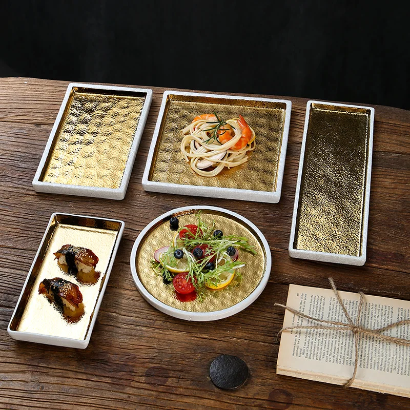 

YJQ Japanese sushi plate gold-plated ceramic tableware creative high-end tray