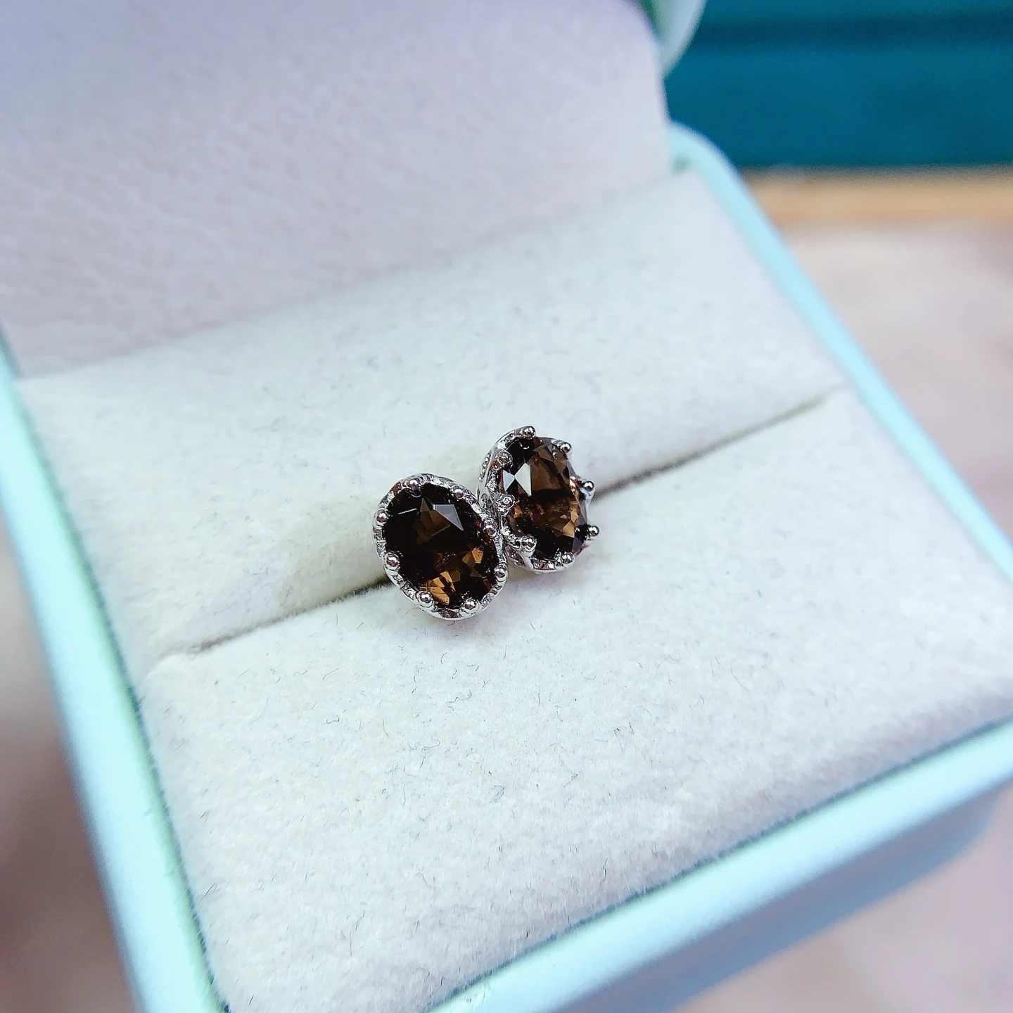 

5x7MM Natural Smoky Crystal quartz Stud Earrings For Women Stone 925 Sterling Silver Vintage Gift Prevent Allergy Fine Jewelry