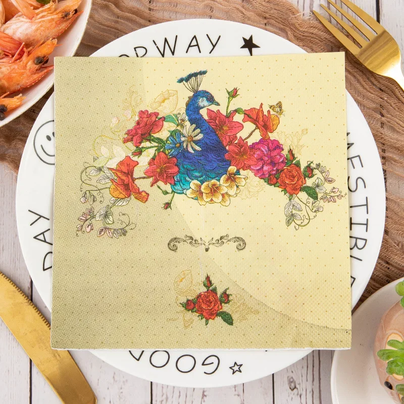 20pcs/Pac Flower and Bird Series Printed Napkins Native Wood Pulp 2-Ply Colorful Paper Napkins Kitchen Table Holiday Decoration