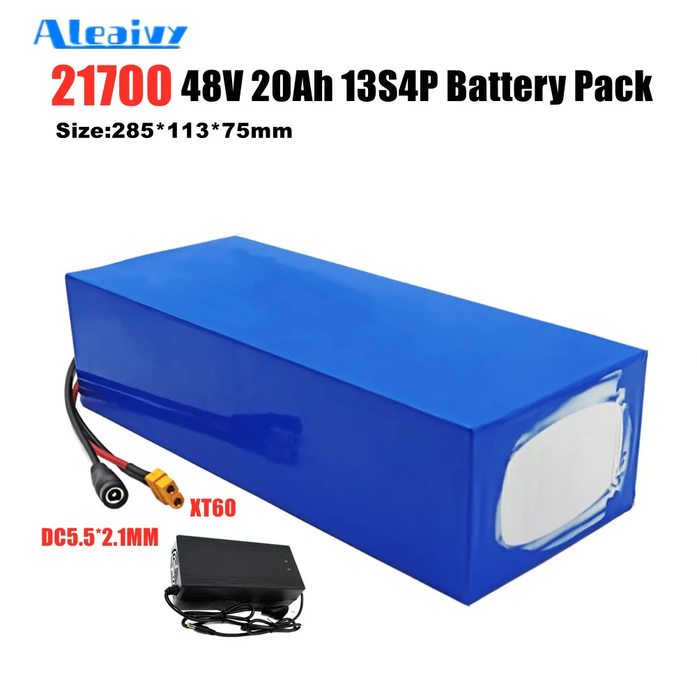 

Aleaivy 48V 20Ah 21700 Lithium Battery Pack 13S4P 20000mAh 54.6V Electric Bike BMS800-1200W High Power Scooter + 3A Charger