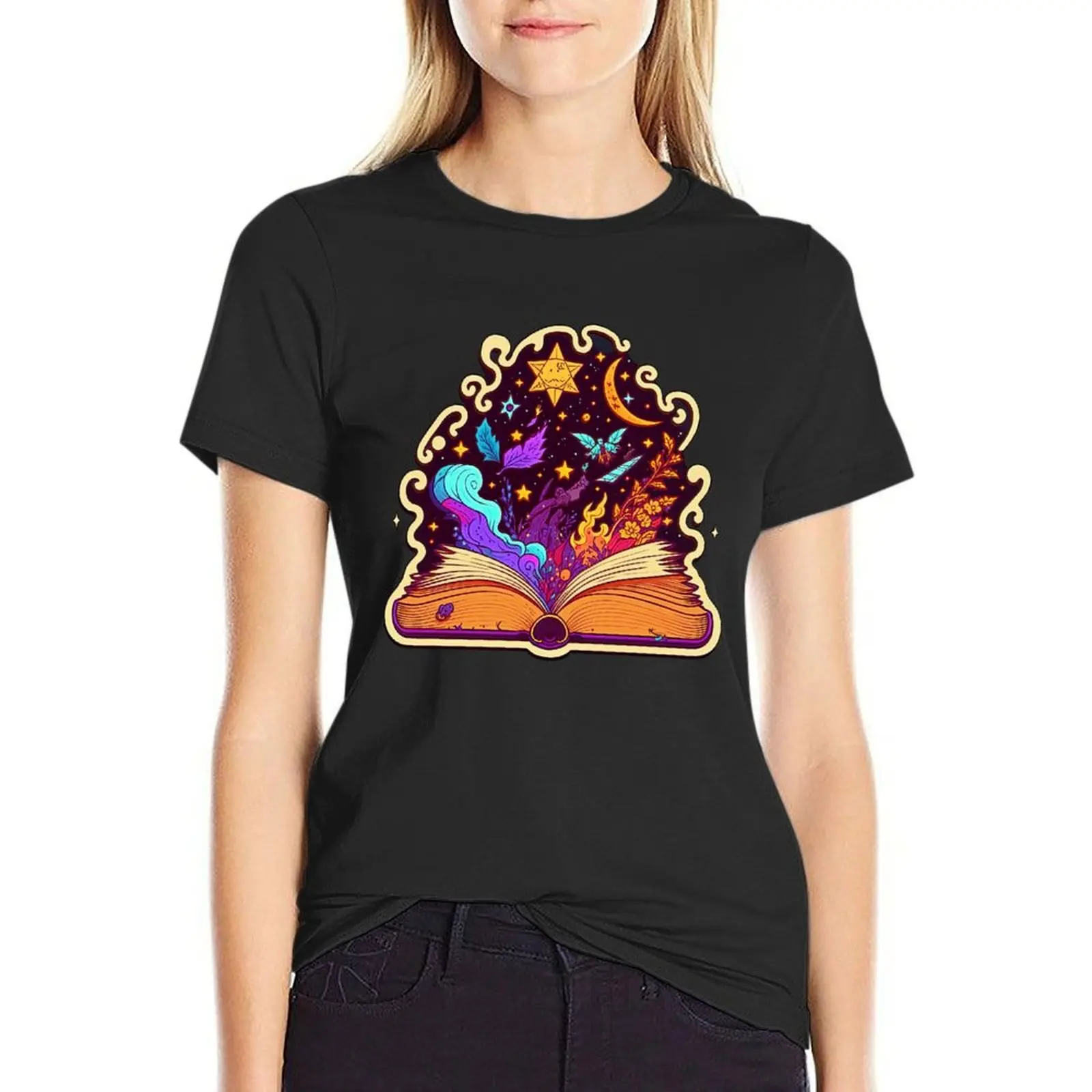 

fantasy books magic T-Shirt plain anime clothes summer clothes customs Women's tee shirt
