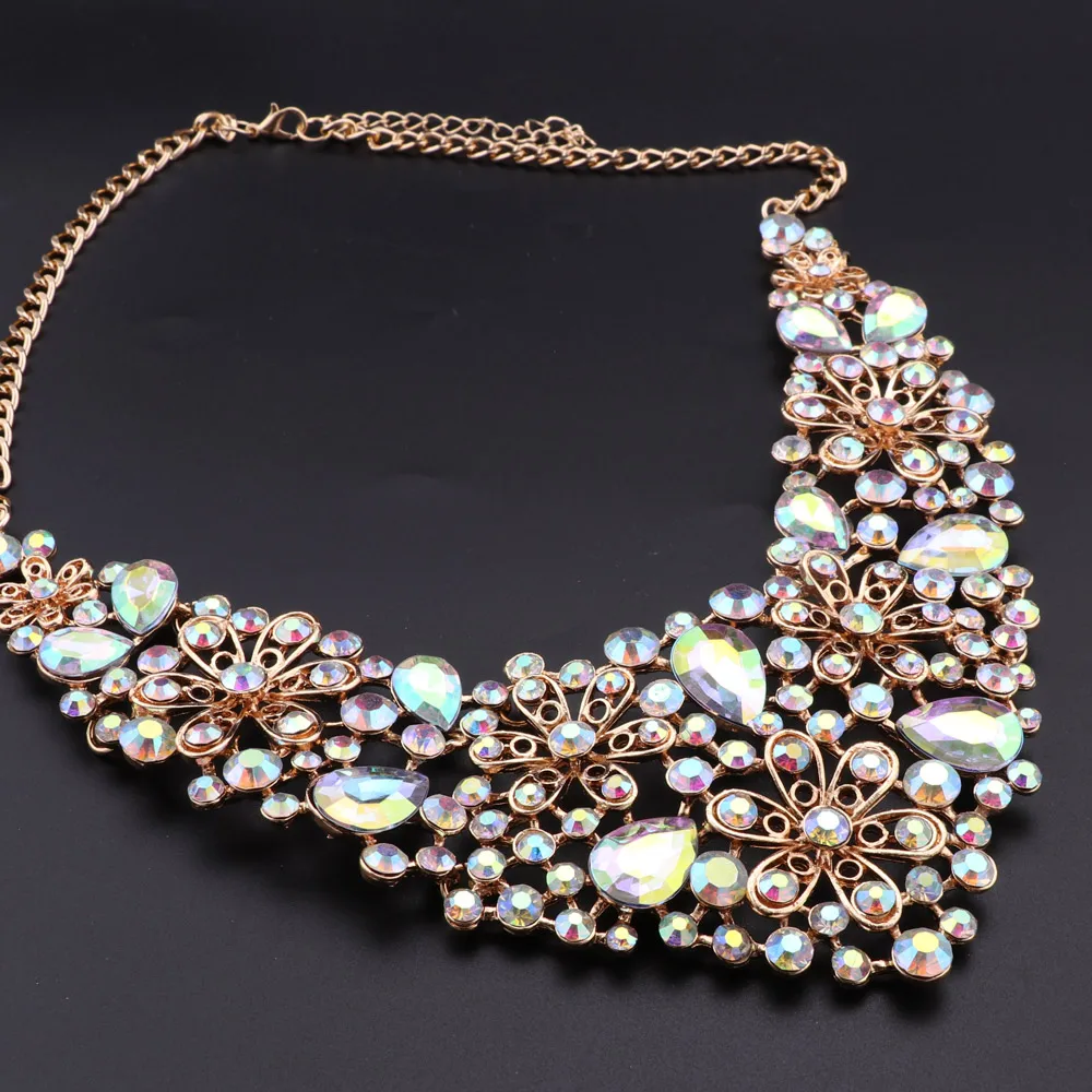 موضة AB اللون كريستال طقم مجوهرات الزفاف قلادة طقم أقراط حفل زفاف مجوهرات زي مجوهرات زينة بالجملة #4