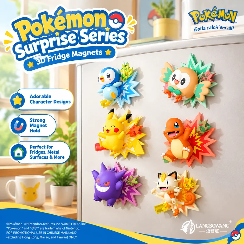 Pokemon 3d Magnetic Fridge Magnet Blind Box Toy Pikachu Charmander Gengar Cute Anime Figure Home Decoration Collectible Gift