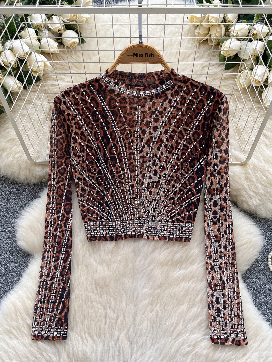 Ins Heavy Du Rhinestone round Ne Slim Fit ort Sve Long Sve Me T irt Women's Summer Faion Top Korean Sle