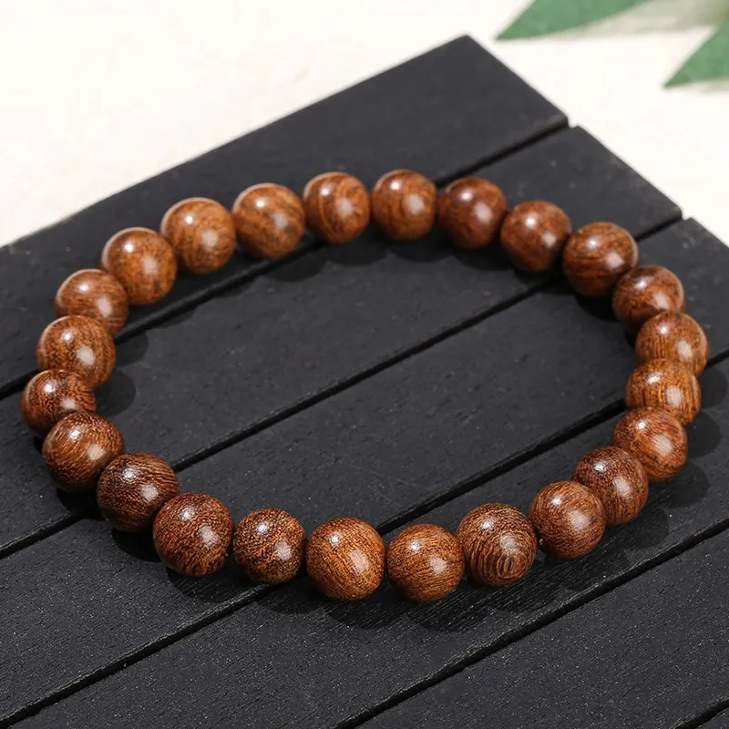 JD Natural Wooden Bead Golden Silk Sandalwood Prayer Bracelet Women Men Vintage Handmade Stretch Yoga Meditation Bangles Jewerly