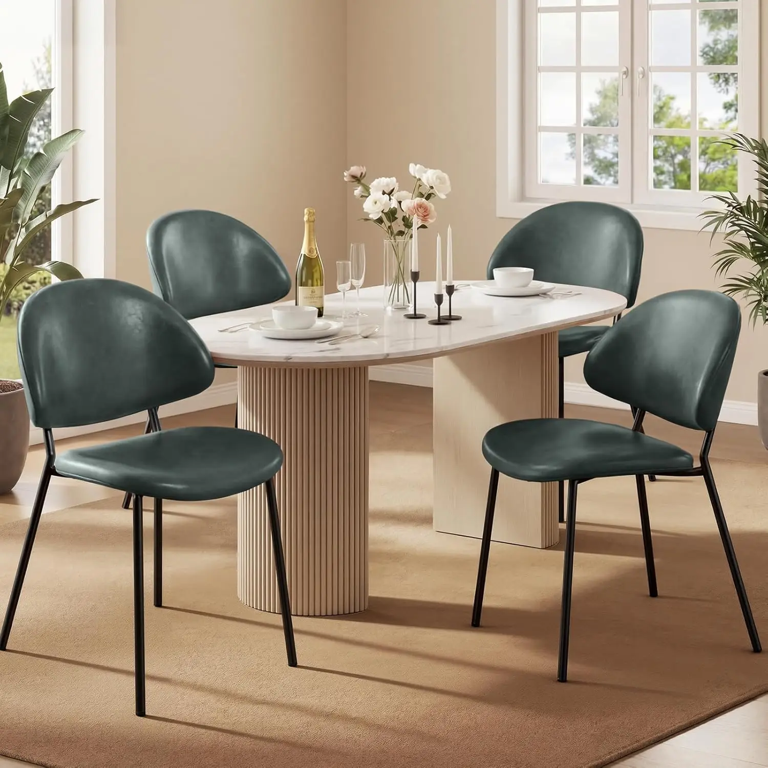 Dining Chairs Set of 4, Modern Side Chairs for Kitchen or Dining Room, Comfortable Upholstered PU Leather Dining, Customized