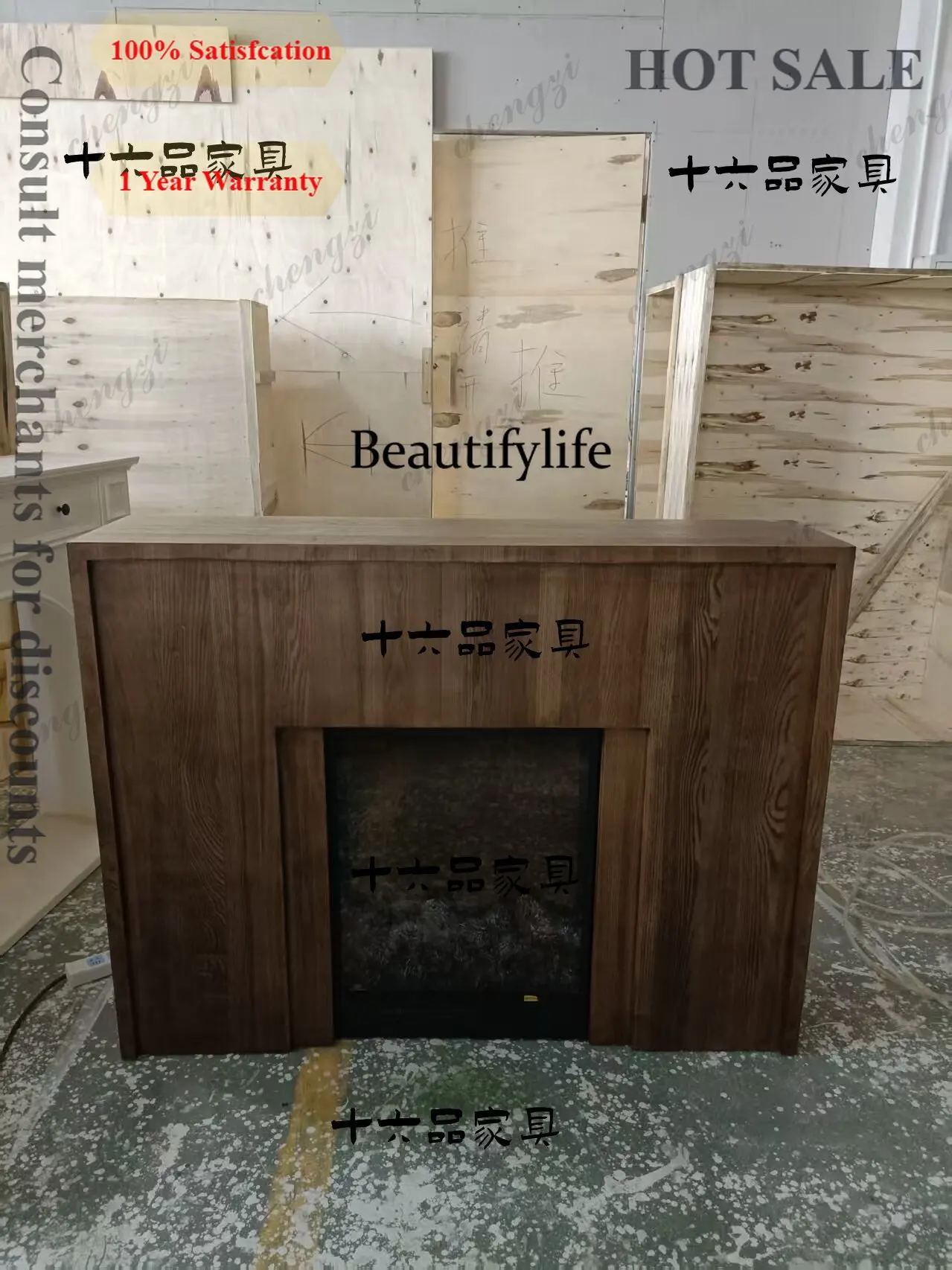 B567  French antique solid wood fireplace, American retro door cabinet, silent background wall, decorative cabinet