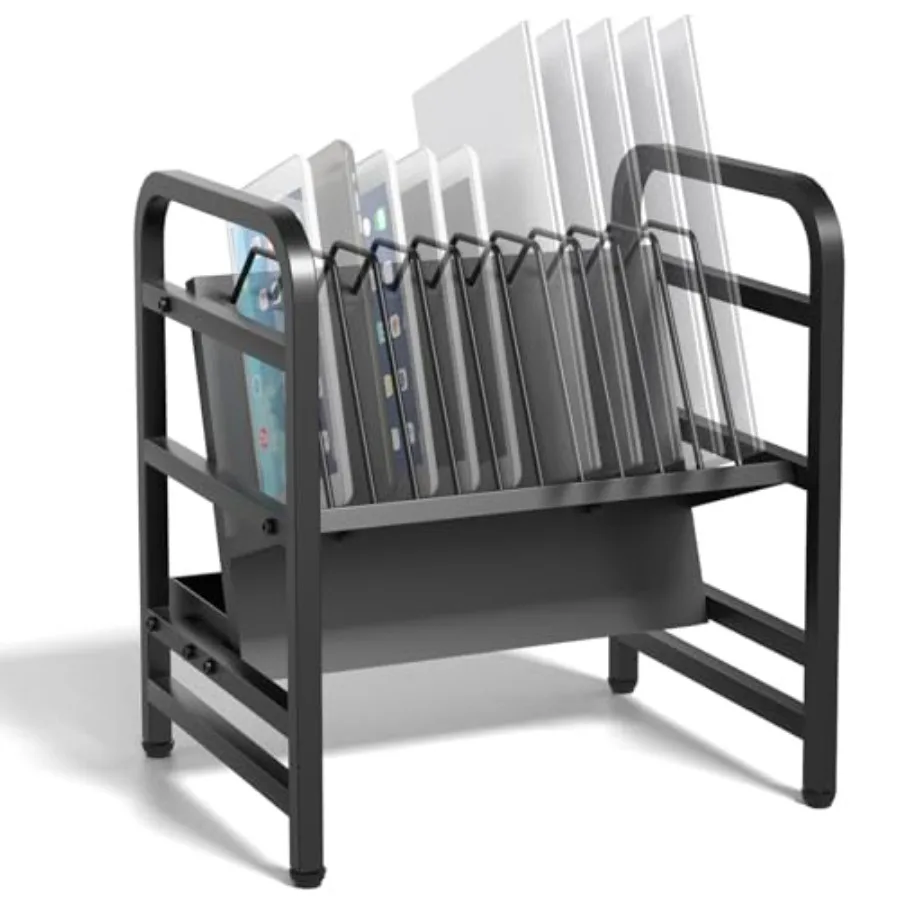 

12-Slot Chromebook Charging Station with Leveling Feet for iPads Tablets and Laptops Open Charging and Storage Rack in Black Id