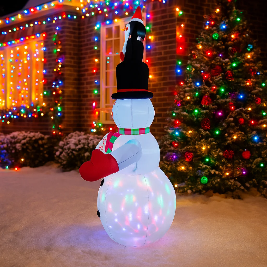 2.4M/7.8FT Opblaasbare Sneeuwpop Pinguïn Snoep Riet Verlichting LED Home Decoraties Speelgoed Yard Xmas Ornamenten Vakantie Decor levert