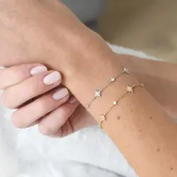 Delicate Star Charm Bracelets for Women Cubic Zirconia 18K Gold and Platinum Plated Color Size 15+4cm Fashion Jewelry for Party